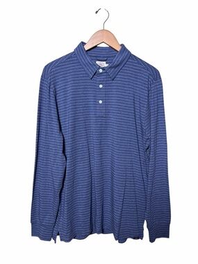 Faherty Navy Stripe Long Sleeve Movement Polo Size Large